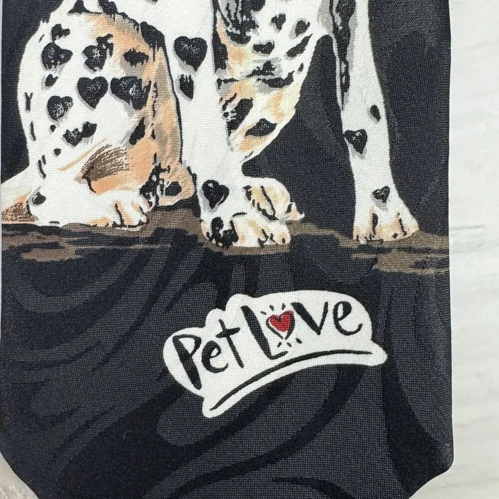 Pet Love‎ Hallmark Men's Necktie Tie Polyester Jacquard Dalmatian Dog Hearts EUC